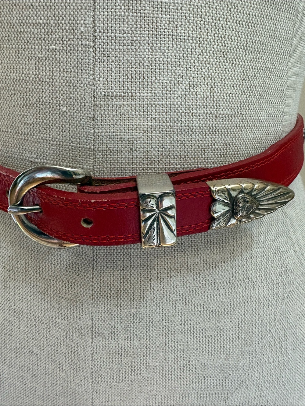 Justin Boots Red Leather Belt with Silver Western Hardware